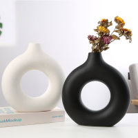 Minimalism Ceramic Flower Vase Home Decor Circular Hollow Living Room Geometric Pot Dining Table Porch Decoration Ornament 2022