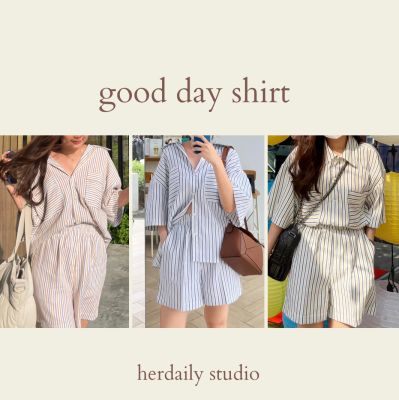 HERDAILY STUDIO good day shirt เสื้อเชิ้ตแขนสั้นลายทาง