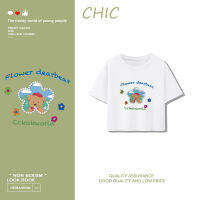 เสื้อสั้นหลวม CHIC เสื้อยืดแขนสั้นพิมพ์ลายหมีน้อย T0419