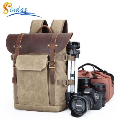 Camera Bag Backpack Waterproof Batik Canvas Retro Camera Lens Photo Bag Large Capacity For Canon Nikon DSLR Fit 15in Laptop