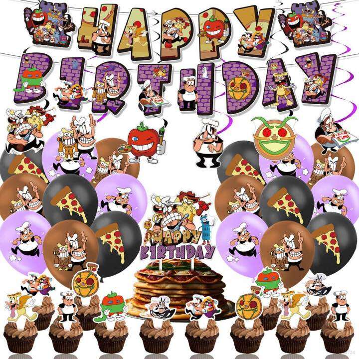 Pizza Tower theme kids birthday party decorations banner cake topper
