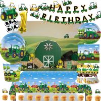 Tractor Birthday Party Supplies Plates Cups Napkins Balloons for Green Farm Portrait Decorations Girls Boys Baby Shower Favors