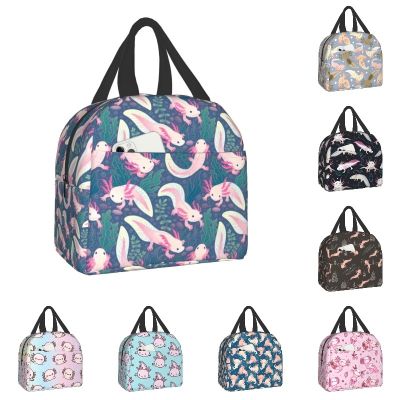 ♙♠¤ Cute Axolotls Lunch Bag For Women Kids School Children Food Cooler Warm Insulated Lunch Box Portable Camping Travel Picnic Bag