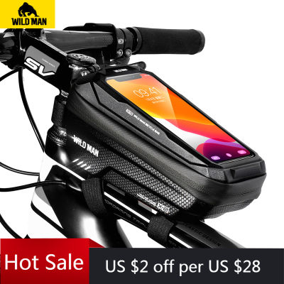 WILD MAN Bike Bag Frame Front Top Tube Cycling Phone Holder Bag Case Waterproof Bicycle Touchscreen 6.7in Mobile Bag Accessories