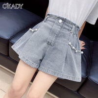 OKADY เสื้อนอก Celana Pendek Denim จีบเด็กผู้หญิง,กางเกงยีนส์กระโปรงสั้นเด็กเล็ก