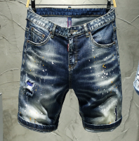 GanGdun   Mens Acid Wash Denim Shorts Faded Spray Spots Painted Punk Rock Wear