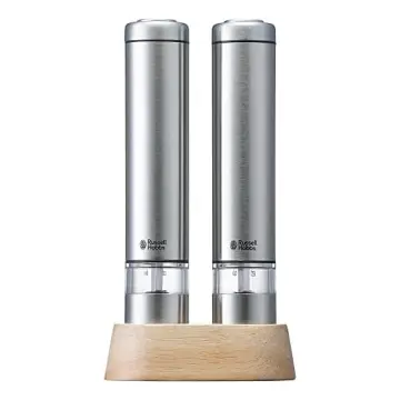 Russell Hobbs 7923JP Electric Mill Salt and Pepper (Set of 2) Wood Stand  Set