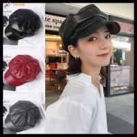 HUJAKON Pure Color Elegant Octagonal Cap PU Leather Beret Hat Duck Tongue Cap