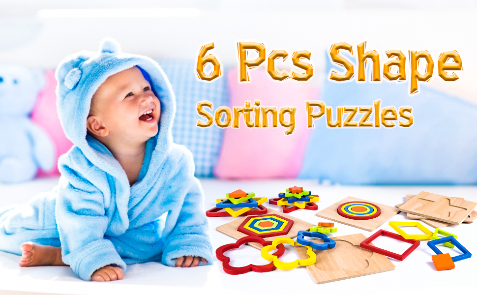 Toddler Puzzles Games Wooden Toys Montessori Shape Sorting Puzzle Toddlers Activities Preschool Learning Early Educational Gift for Kids Age 1-2 1-3 2-4 5 6 Year Old 