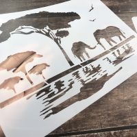 A4 29 ซม.ช้างยีราฟสัตว์ป่าแอฟริกาStencils DIYภาพวาดสมุดภาพสีลายนูนอัลบั้มตกแต่งแม่แบบ-hsdgsda