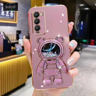 AnDyH Phone Case Tecno Camon 18/Camon 18P/Camon 18T/CH6/CH6n/CH7n/CH7 6DStraight Edge Plating+Quicksand Astronauts who take you to explore space Bracket Soft Luxury High Quality New Protection Design