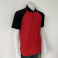 เสื้อโปโลผู้ชาย Men Polo Shirt Plain Polo T Shirt Soft Pique Short Sleeve Tops For Men Side Vents สีแดงแขนดำ เนื้อผ้านุ่ม สวมใส่สบาย ซึ่งมีทั้งแบบชาย และแบบผู้หญิง