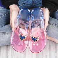 Sandals Flip Flops Shoes for Women 2023 Flat Woman Slippers Clear Summer on Beach Slides Pink Transparent Anime Cartoon Jelly F