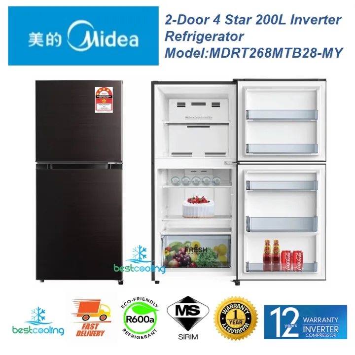 MIDEA (MDRT268MTB28-MY) DOUBLE DOOR REFRIGERATOR (Gross 200L) 4-Star ...