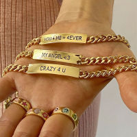 【cw】Punk Customized Name Engraved Bar celets Women Men Stainless Steel Hip Hop Cuba Link Bangles For Male Personalized Jewelry