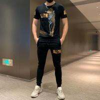 ร้อนขายชายชุดสวมใส่กีฬาเสื้อยืดกางเกงลำลองแฟชั่น Rinted แนวโน้มการออกแบบผู้ชายหนัก R Hombus บาง2ชิ้นชุด