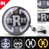 ?KALADA ไฟหน้ารถมอเตอร์ไซค์แบบ LED H4 7นิ้วพร้อมไฟเลี้ยวสีเหลืองแหวนเฮโลสำหรับมอเตอร์ไซค์ฮอนด้าซูซูกิรถจี๊ปออฟโร้ด12V 24VHi/Lo เลี้ยวสัญญาณเลี้ยวสำหรับชุดกันชน Wrangler รถจี๊ป TJ LJ CJ7 Lada Niva Offroad Beetle