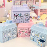 Kawaii Sanrio บ้านหลังเล็กกล่องเก็บ H Ello K Itty Cinnamoroll การ์ตูนอะนิเมะสก์ท็อปผู้ถือปากกากล่องลิ้นชักตู้เก็บของของขวัญสาว