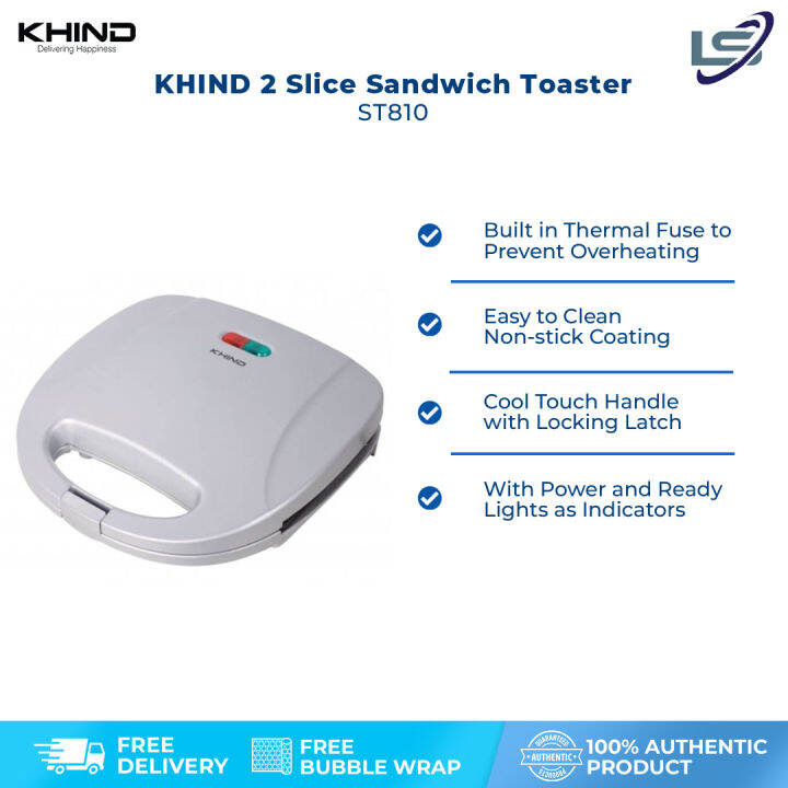 KHIND 2 Slice Sandwich Toaster ST810 Built in Thermal Fuse to Prevent