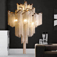 Aluminium Chain Chandelier Fringed Pendant Lamp Luxury Stair Silver Gold Ceiling Light for Home Ho Decoration Hanging Lamp