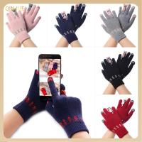 QINJUE Women Men Winter Soft Elastic Cute Full Finger Thicken Warm Knitted Gloves Touch Screen Mittens