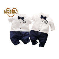 Mobely เสื้อผ้าเด็กผ้าฝ้าย100% สุภาพบุรุษโบว์ตกแต่งเสื้อโปโลแขนยาวบอดี้สูทจั๊มพ์สูทชุดหมีสำหรับเด็กทารกชาย0-18months ชิ้นเดียว