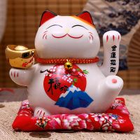 (Gold Seller) 6 Inch Ceramic Beckoning Cat Waving Hand Fortune Cat Electric Maneki Neko Best Gift Home Decoration Lucky Cat