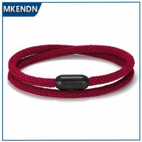 MKENDN Men 39;s Nautical Double Strand Rope Bracelet With Black Stainless Steel Magnet Buckle Attractive Lover 39;s Couple Jewelry