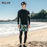 MOLAN รักเสื้อแขนยาวกางเกงขายาวและชุดว่ายน้ำแยกชิ้นชุดดำน้ำเล่นเซิร์ฟคลุมท้องของคุณเสื้อว่ายน้ำลายไทยโชว์