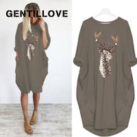 Long Sleeve T Shirt Christmas ELK Sequin Dress Oversized Long Tops Casual Loose Mini Dresses Streetwear Vestidos Wrap Skirts