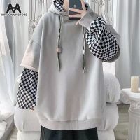 MJ Hoodie Men S Hoodie Fake Two Piece Hoodie Heavy Weight Couple Chessboard Loose Coat Easy To Pair