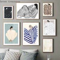 บทคัดย่อผู้หญิงงานศิลปะผ้าใบพิมพ์ Cool สี Vintage ภาพวาด Nordic โปสเตอร์ Line Art Drawing ภาพผนัง Modern Home Decor