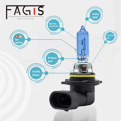 Fagis 2 Pcs 9012 Hir2 Super White 12v 55w Blue Car Headlight 6000K Auto Halogen Bulb Clear Quartz Glass Car Lights