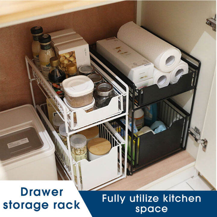 2 Tiers Kitchen Storage Shelf Cabinet Narrow Gap Under Sink