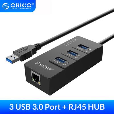 【☊HOT☊】 jhwvulk Hr01-u3 Orico 3พอร์ตความเร็วสูง Usb3.0ฮับตัวแยกกับ Rj45ภายนอกการ์ดเครือข่ายอีเธอร์เน็ต Gigabit 5Gbps สีดำสำหรับแล็ปท็อป