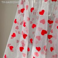 ◘☄ High Quality Red Heart Flocked Dot Mesh Tulle Guipure Lace Fabric Clothing Dress Wedding Decoration Sewing Net Fabric 0.5Yard