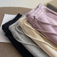 Summer High Waist Wide Leg Short Pants Women purple Knee Length Pants Drawstring Korean thin cotton Casual loose Jogger Trousers