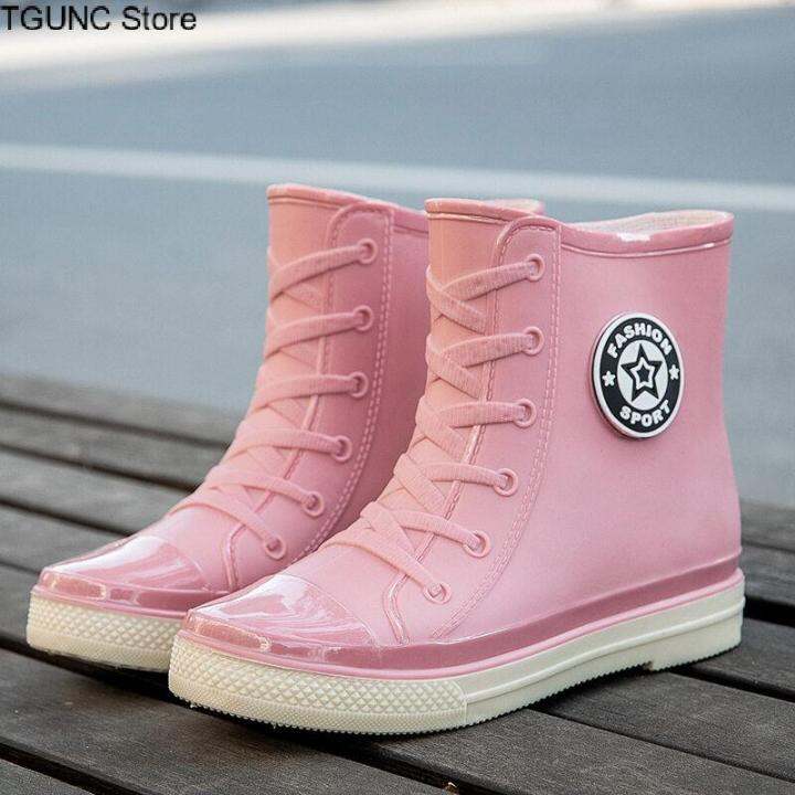 tgunc-store-waterproof-shoes-ladies-rain-boots-short-tube-student-korean-version-warm-non-slip-rain-boots-plastic-korean-style-ins-style-womens-boots