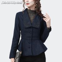 ✳▣ sdeifhruhvfu Ladylike-Blazer de lã bordado vintage feminino casaco fino moda curta gola marinheiro elegante escritório tops femininos outono novo 2021