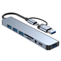 Multiport adaptor tipe C pembaca kartu SD/TF Jack 3.0mm stasiun Dok Dongle port USB 2.0/3.5 8 In 1 untuk semua laptop Tipe C