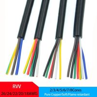 สายไฟฟ้า RVV 2เมตร2/3/4/5/6/7/8คอร์26/24/22/20/18AWG สัญญาณควบคุมลวดทองแดงสายเคเบิลพีวีซีหุ้มฉนวน