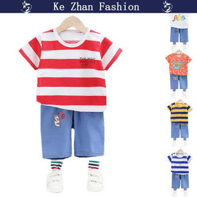 Ke Zhan ผ้าฝ้ายสำหรับเด็กฤดูร้อน2ชิ้น,ชุดเสื้อแขนยาวกางเกงขาสั้นสองชั้นสำหรับเด็กชายอายุ2-6ปี