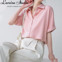 LAREINE เสื้อเชิ้ตแขนสั้นผู้หญิง,ชุดเดรสสไตล์มืออาชีพเสื้อผ้าสตรีทรงหลวมฤดูร้อน