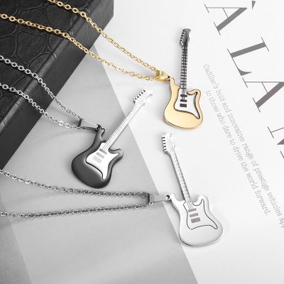 Men and Women Fashion Jewelry Stainless Steel Rock Electric Guitar Bass Pendant Necklace for Music Lovers Jewelry Gifts