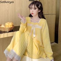 Fall Winter Long Sleeve Pajama Sets Women Cozy Fluffy Homewear Outfit Casual Sweet Bow Princess Flannel Students Thermal Heating