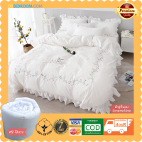 DDbedroom ชุดเครื่องนอน PFL-106 ไวท์บลอสซั่ม มีชายกระโปรง คอตตอน 100% พรีเมี่ยม ผ้าปูที่นอน 3.5, 5 ,6 ฟุต แถมไส้นวม ผ้าปูที่นอนขายดี เก็บปลายทางได้