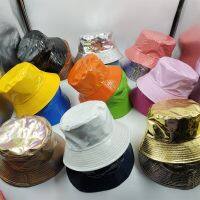 Colorful Shiny Leather Two Sided Fisherman Hat Womens and Mens Hip Hop Summer Sunshade Hat Foldable Bucket Hat