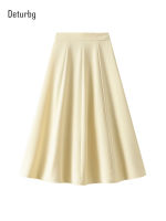 Womens Vintage Solid Swing Skirts With Liner Korean Female High Waist Back Zipper Flowy Pleated Midi Skirt 2022 Spring K44