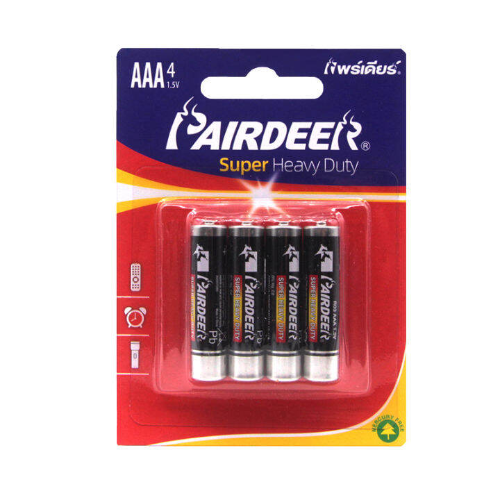 PAIRDEER Super Heavy Duty แพร์เดียร์ ถ่านคาร์บอนซิงค์ AAA แพ็ค 4 ก้อน ...
