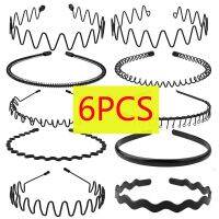 【YF】 6PCS Fashion Black Metal Waved Style Sports Hairband Solid Color for Men Women Unisex Hair Band Casual Adult Headwear Boy